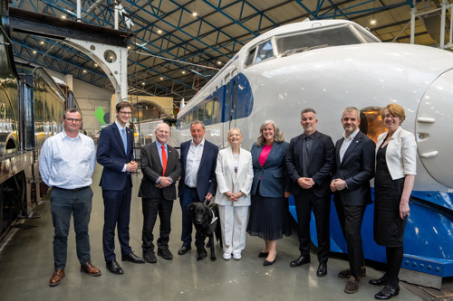 Heidi Alexander with Mayors and council leaders with a museum train in the background